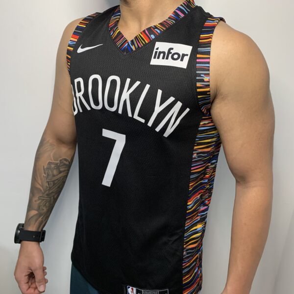 Camiseta Regata Basquete NBA Brooklyn Nets 7 Durant City Edition Preta Colorida Nike - Imagem 2