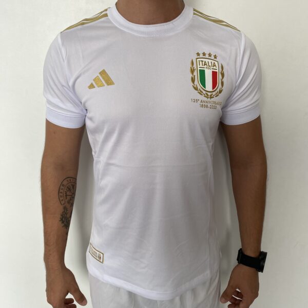 Camisa Seleção Itália Comemorativa 125 Anos 2023 Branca Dourada Adidas