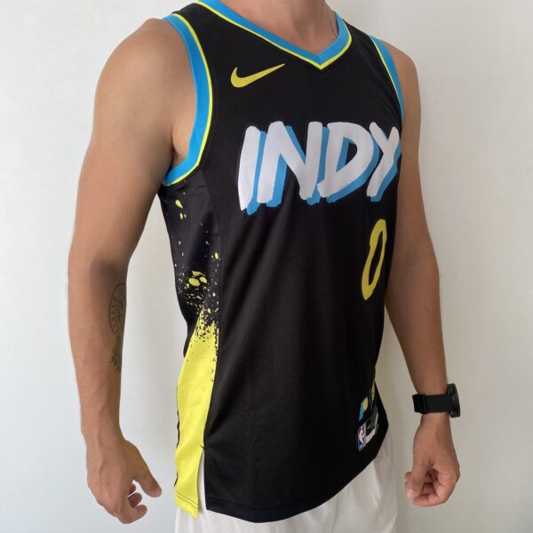 Camiseta Regata NBA Indiana Pacers Nike City Edition Swingman Tyrese Haliburton 0 Preta 2024 Nike - Imagem 11