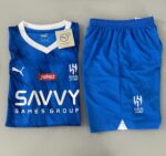 Kit Conjunto Infantil Crianças Camisa e Calção Al-Hilal Home 2024 Azul Puma