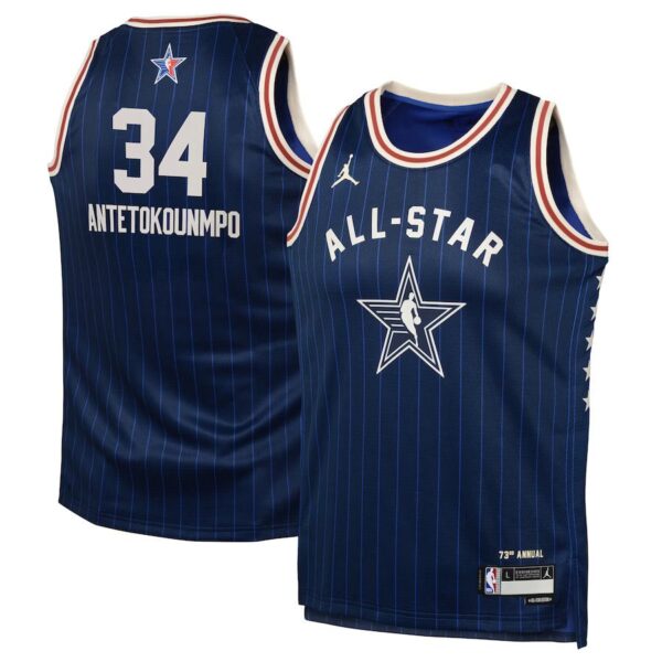 Camiseta Regata Basquete NBA All-Star Game Time Leste 34 Giannis Antetokounmpo Statement Edition Jordan Azul 2024 - Imagem 15