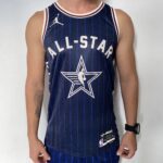 Camiseta Regata Basquete NBA All-Star Game Time Leste 34 Giannis Antetokounmpo Statement Edition Jordan Azul 2024
