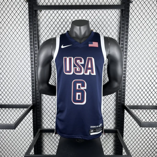 Camiseta Regata Basquete USA EUA Seleção Estados Unidos Olimpíadas Paris 2024 LeBron James 6 Azul Nike - Imagem 19