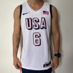 Camiseta Regata Basquete USA EUA Seleção Estados Unidos Olimpíadas Paris 2024 LeBron James 6 Branca Nike