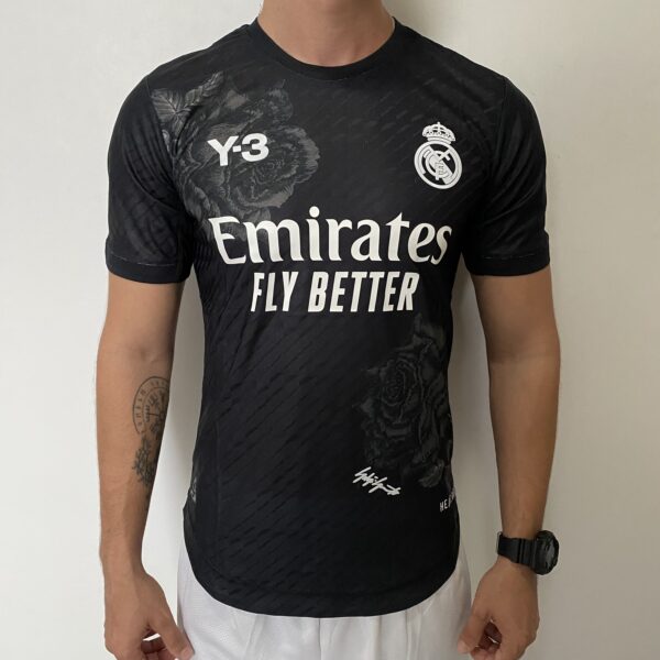 Camisa Real Madrid 4th Goleiro Versão Jogador 2025 Edição Especial Adidas Y-3 Flor Preta - Imagem 1