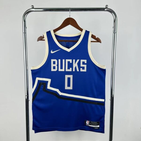 Camiseta Regata Basquete NBA Milwaukee Bucks 0 Lilard City Edition 2025 Azul Nike - Imagem 10