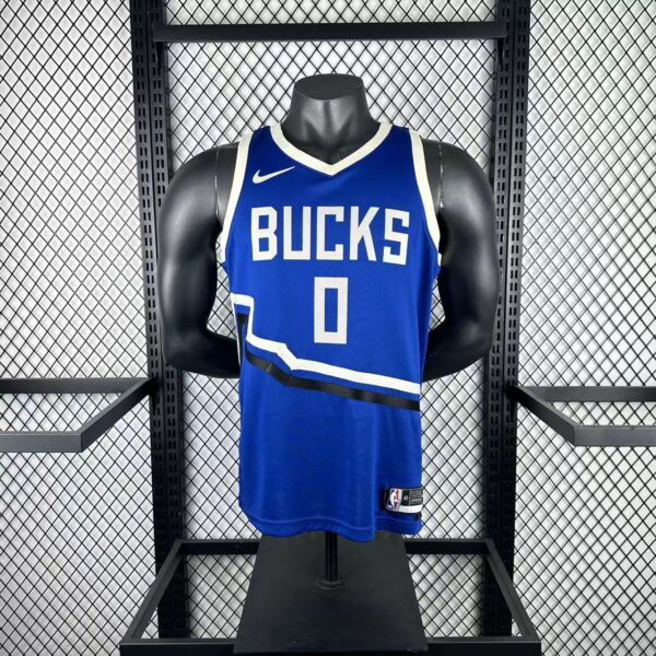 Camiseta Regata Basquete NBA Milwaukee Bucks 0 Lilard City Edition 2025 Azul Nike - Imagem 1