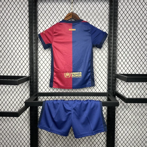 kgeowgkowo Kit Conjunto Infantil Crianças Camisa e Calção Barcelona Home Infantil 24/2025 Nike - Imagem 2