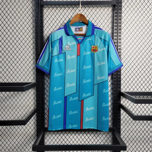 wegmlwgmlwlkglwlk Camisa Rêtro Barcelona Away Versão Torcedor 96/1997 Kappa - Imagem 1