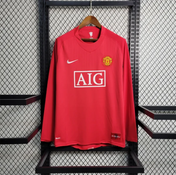 efjwekjfkow Camisa Rêtro Manchester United Home Manga Longa 2007/2008 Nike Vermelha - Imagem 1