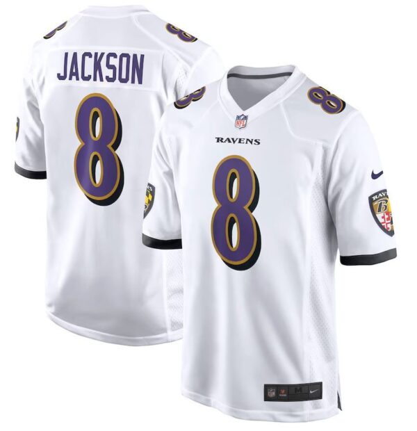 camisa-futebol-americano-jersey-ravens-jackson-masculina-branco-1 Camisa Jersey NFL Baltimore Ravens 8 Jackson - Branca - Imagem 1