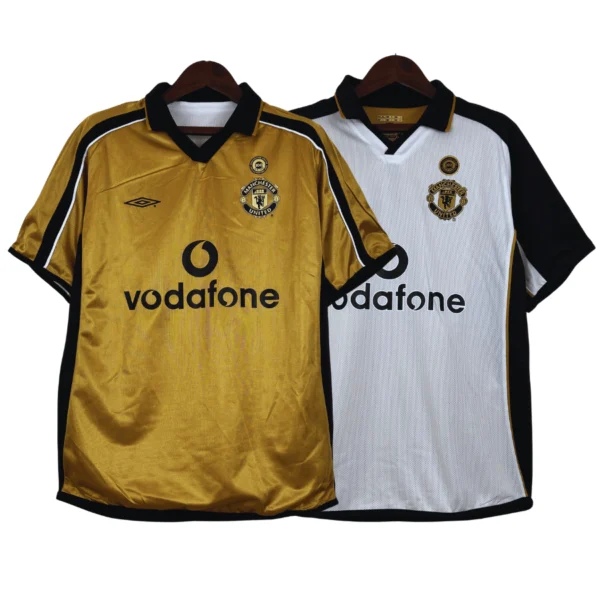 dhsfbshbfbhs Camisa Retrô Manchester United Away - Dupla-Face - Frente Verso - 2001/2002 - Beckham 7 - Umbro Dourada - Imagem 18