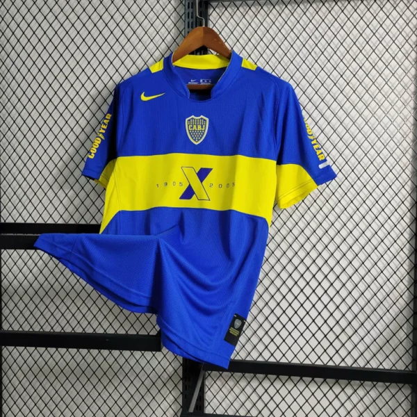 bjhqwcjdfe bewe Camisa Retrô Boca Juniors Home Centenário 2005 Nike Azul Amarela - Imagem 2