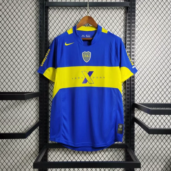 kofewokpfkopw Camisa Retrô Boca Juniors Home Centenário 2005 Nike Azul Amarela - Imagem 1