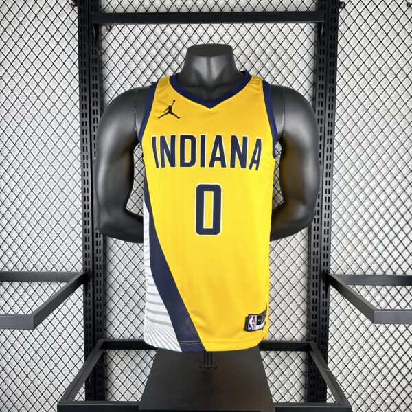 77f14618 Camiseta Regata Basquete NBA Indiana Pacers 0 Tyrese Haliburton Statement Edition 2025 Amarela Jordan - Imagem 1