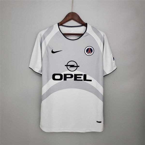 a_23 Camisa Retrô Paris Saint-Germain - PSG Away 2001/2002 - Ronaldinho 10 - Nike - Cinza Opel - Imagem 1