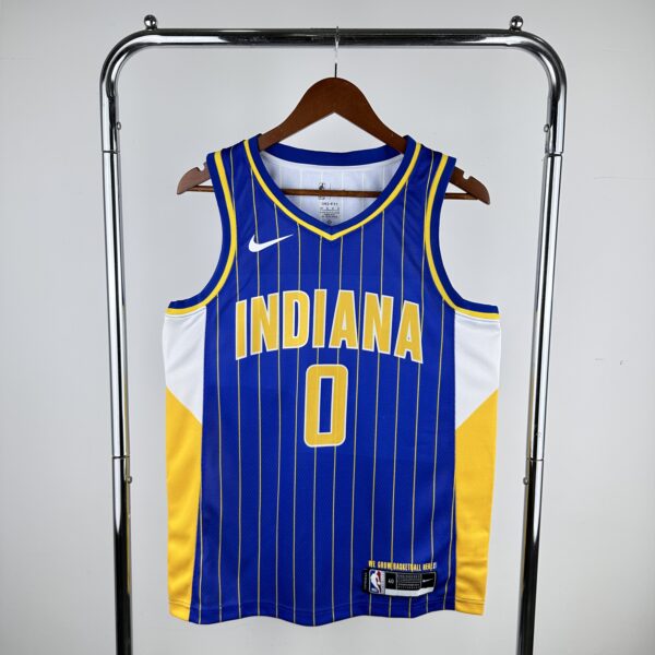2b54bc5f Camiseta Regata NBA Indiana Pacers Nike City Edition Swingman 0 Tyrese Haliburton Azul 2021 Nike - Imagem 10