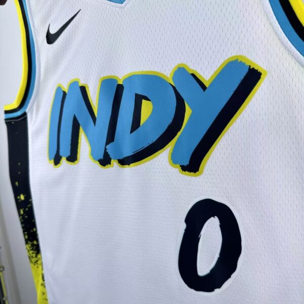 Camiseta Regata NBA Indiana Pacers Nike City Edition Swingman 0 Tyrese Haliburton Branca 2025 Nike - Imagem 4