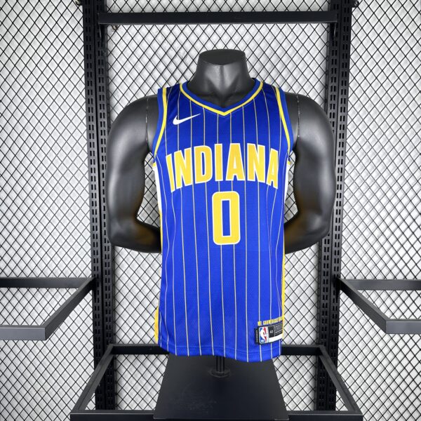 dcb4d09d Camiseta Regata NBA Indiana Pacers Nike City Edition Swingman 0 Tyrese Haliburton Azul 2021 Nike - Imagem 1