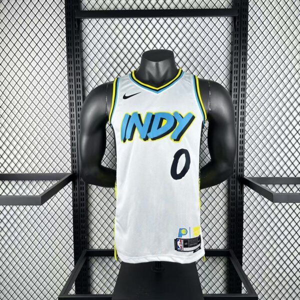 Camiseta Regata NBA Indiana Pacers Nike City Edition Swingman 0 Tyrese Haliburton Branca 2025 Nike - Imagem 1
