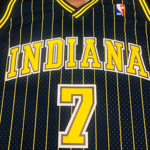 rehtjytktjrj Camiseta Regata Basquete NBA Indiana Pacers Jermaine O'Neal 7 Mitchell & Ness Edition Azul 2003/04 - Imagem 4