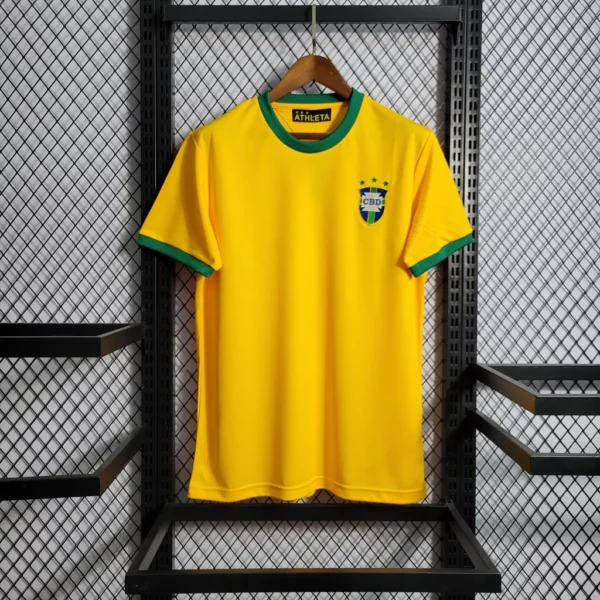 aenofnksnkfvnk Camisa Retrô Clássica Seleção Brasileira Home - Brasil Amarelo – 1972 - Imagem 1