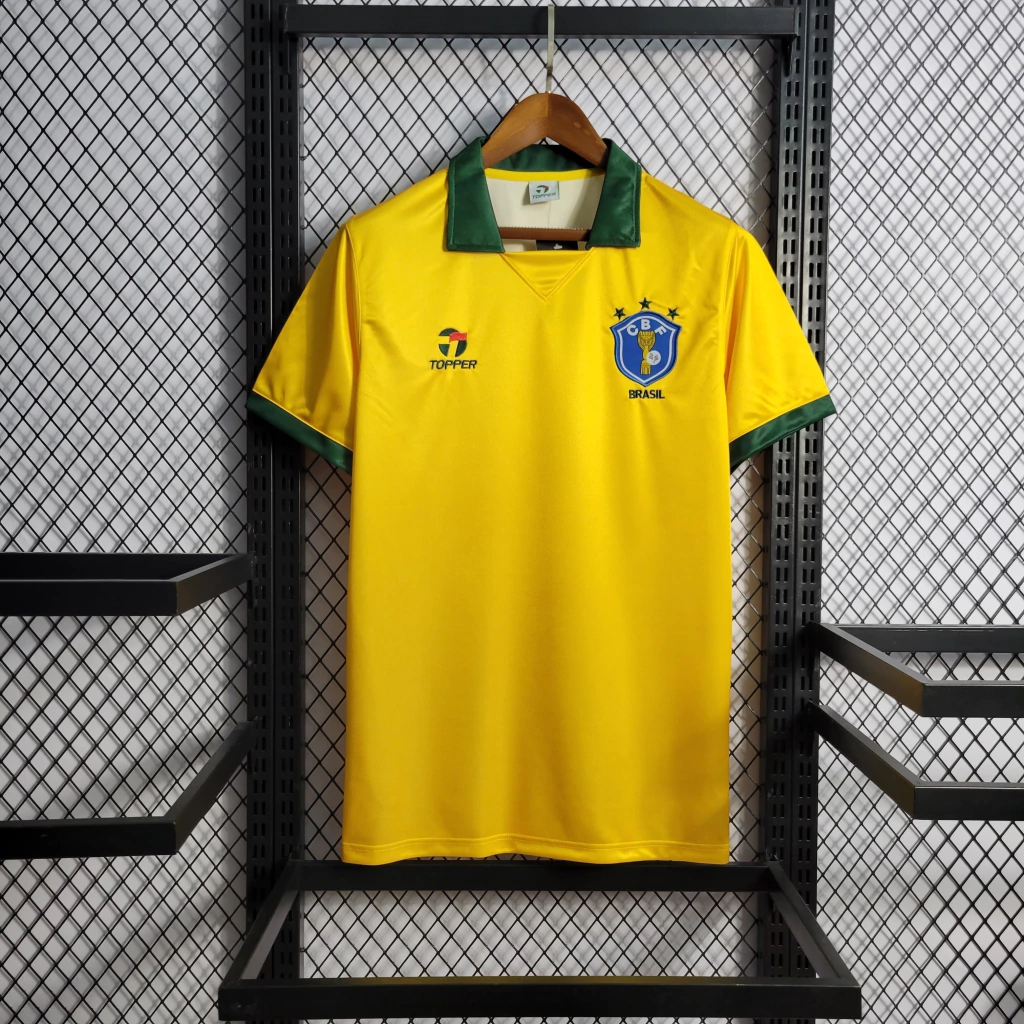 Camisa Retrô Clássica Seleção Brasileira Home - Brasil Amarela – 1988/1990 Topper