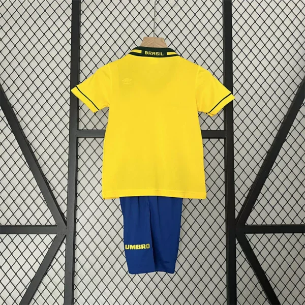 Kit Conjunto Infantil Crianças Camisa e Calção Brasil Retrô Home Infantil 1994 Umbro - Imagem 4