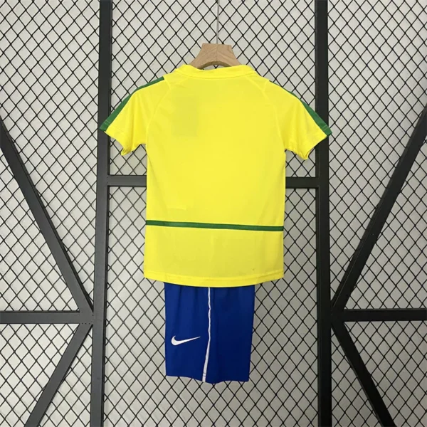 Kit Conjunto Infantil Crianças Camisa e Calção Brasil Retrô Home Infantil 2002 Nike - Imagem 4